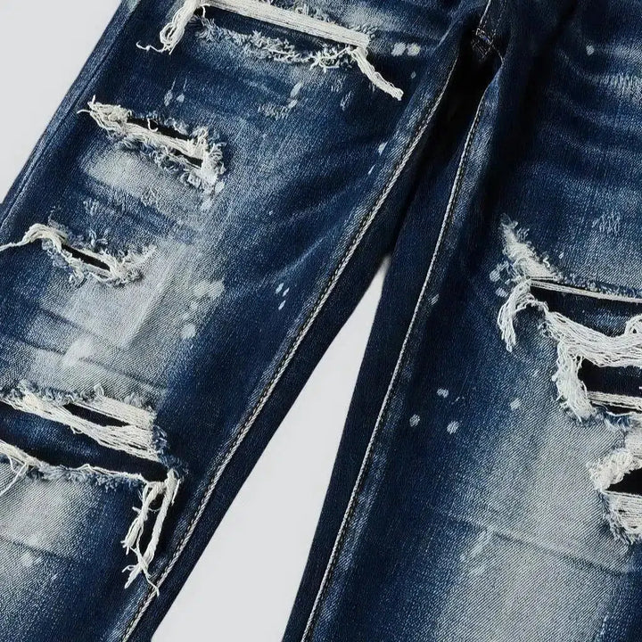 Dark-wash men's grunge jeans