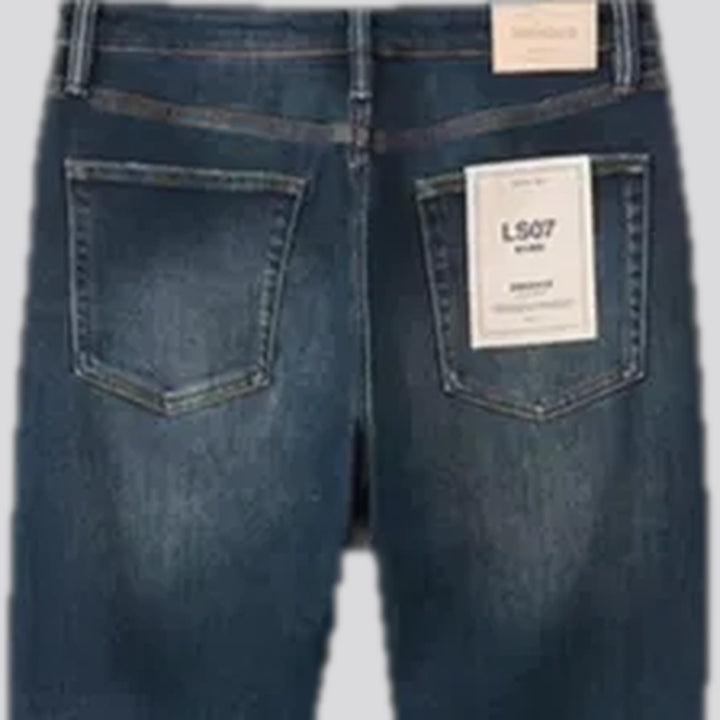 Mid-waist dark sanded men's jeans