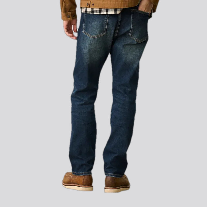 Mid-waist dark sanded men's jeans