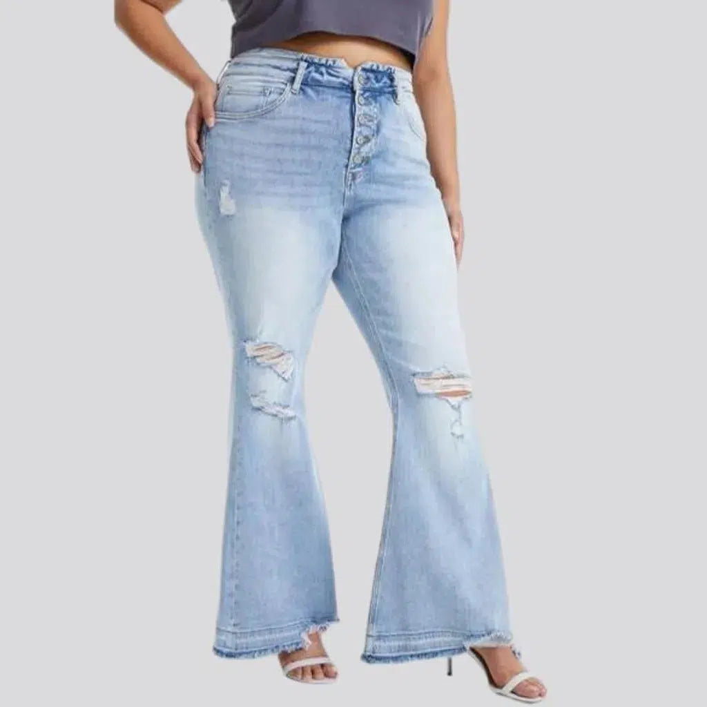 High-waist raw-hem jeans
 for ladies